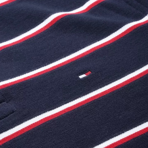 EUC Men’s Size Medium Tommy Hilfiger Performance Pique Striped Polo Shirt Navy - Picture 11 of 12
